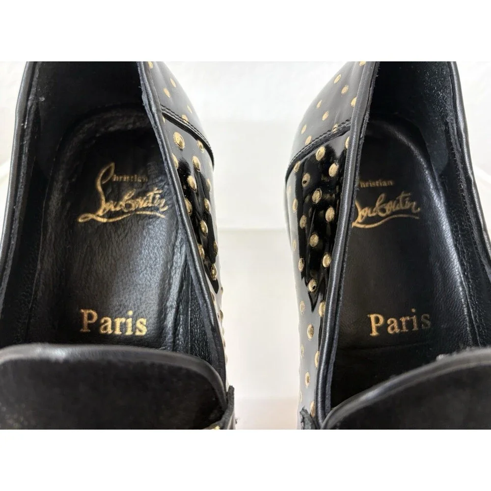 Christian Louboutin Men’s Equiswing EU 40 Loafers Patent Black Velvet Gold Dots